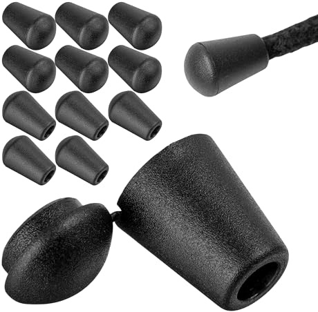 Your Day Mate Terminales de cordón, 12 piezas, para cordones de hasta Ø 8 mm, en negro, de plástico, terminales para extremos de cordones de mochilas, jerseys, chaquetas, ropa de exterior