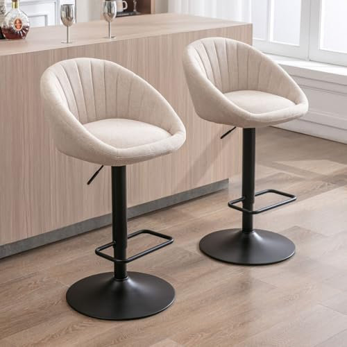 chairus Barhocker 2er Set, Barstuhl Höhenverstellbar aus Handtuch-Stoff Moderne Küchenhocker Drehbar Tresenhocker für Küche/Hausbar,Beige