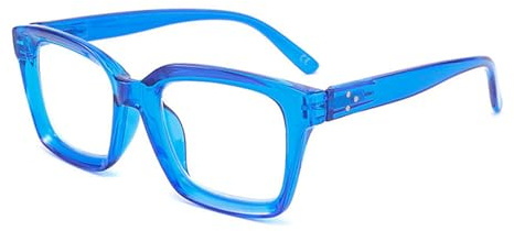 Hubeye Retro Oversized Large Frame Reading Glasses for Women Men Black Square Fashion Oprah Style Blue Light Blocking Computer Reader (Sky Blue, 2.00)