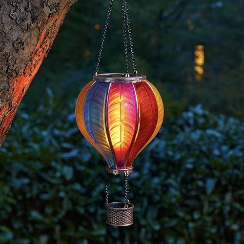 eBoutik - Lampe solaire d'été de jardin montgolfière de 45 cm - Lanterne suspendue avec effet flamme vacillante - Décoration extérieure étanche pour arbre, balcon, terrasse