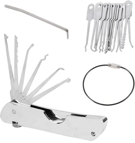 GJKLO 20-in-1 lockpicking set Keyhole Locker, Door Opening Tool, Profi Dietrich Türöffnungswerkzeug,Key Decoder Lock Picking Set, buntbartschlüssel universal (Silver)