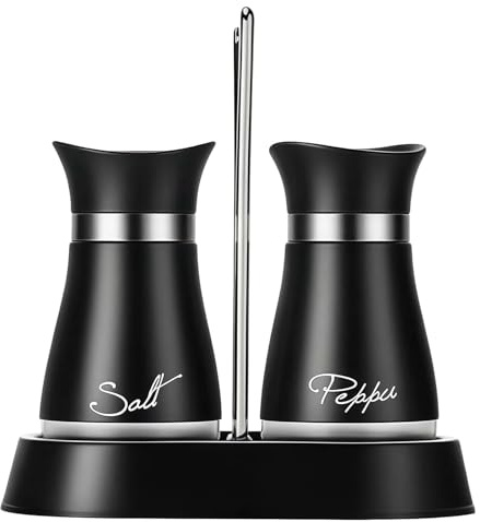 Salt and Pepper Shakers Set with Holder, Vintage Cruet Sets Stainless Steel Salt and Pepper with Glass Bottom, Refillable Salts Shaker for Home Restaurant Wedding BBQ Camp