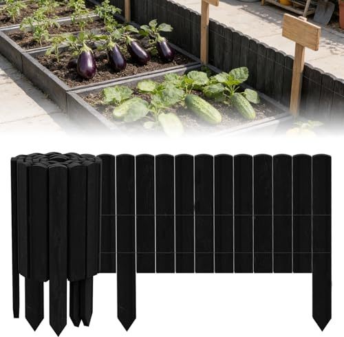 ACXIN Rollborder - Recinzione in legno di pino, lunghezza 200 cm, altezza 30 cm, bordo per aiuole e aiuole, in legno di palizzata da giardino, per aiuole, piante, decorazione naturale antracite