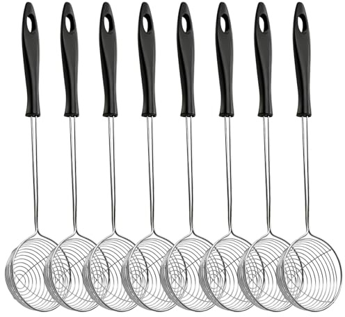 Piuluvor® 8 Stück Fondue Sieb Edelstahl Küchensieb Klein mit Griffen, Schaumlöffel 26,5 × 6,5 cm Hot Pot Sieblöffel, Schwarz Fonduesieb für Haus und Restaurant