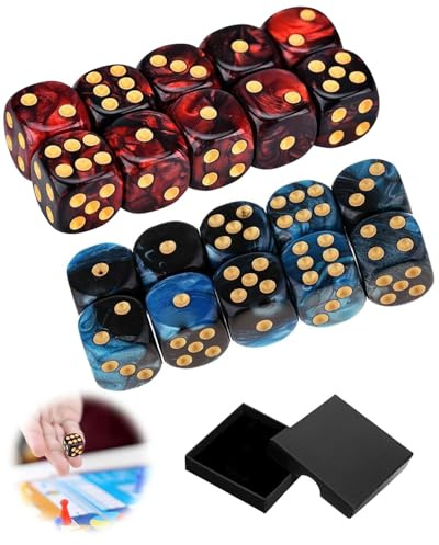 DAFNE 20 dés à plusieurs faces, taille D6, dés en acrylique de 16 mm, ensemble de dés, ensemble de dés pour jeux de rôle sur table D&D (bleu-noir et rouge-noir)