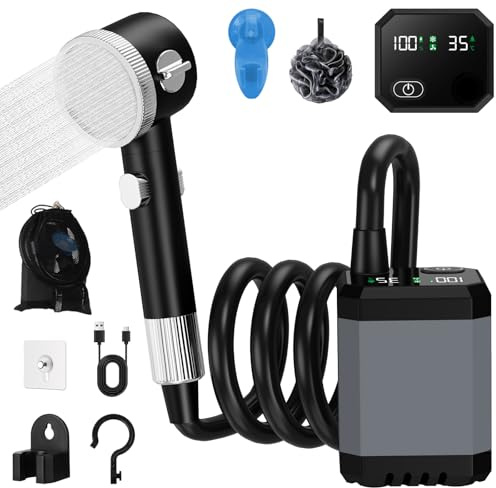 Doccia Campeggio Ricaricabile 6000 mAh, Doccia Portatile Esterna con Schermo LED Intelligente, 2 Modalità, Impermeabilità IPX7, Doccia Esterna per Campeggio, Auto, Spiaggia, Giardino E Animali