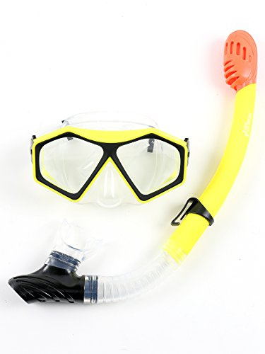 Two Bare Feet Dry Top Snorkel and Silicone Mask Set – Anti-Fog Wide View Tempered Glass Lens with Adjustable Silicone Straps – Leak-Proof Snorkelling Gear for Adults & Teens, Swimming & Diving