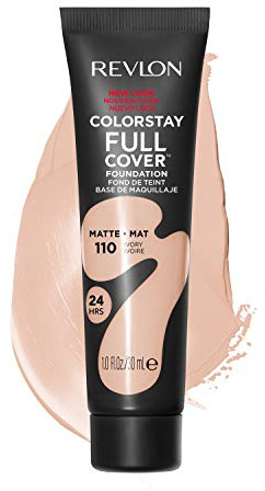 Revlon ColorStay Full Cover Longwear Matte Foundation, Heat & Sweat Resistant Lightweight Face Makeup, Ivory (110), 1.0 oz