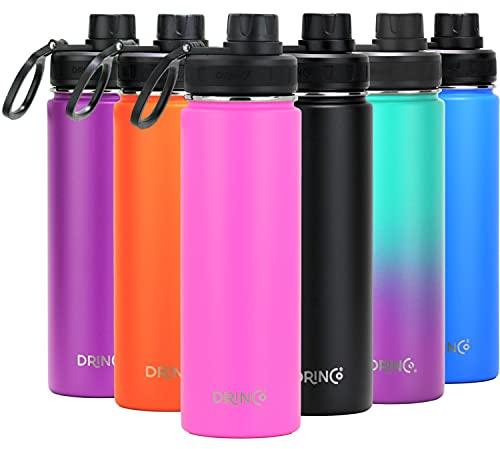 DRINCO Stainless Steel Water Bottle Spout Lid Vacuum Insulated Double Wall Water Bottle Wide Mouth (40oz 32oz 22oz 18oz 14oz) Leak Proof Keep Cold Sport Camping Hiking (22 oz, 22oz Island Pink)