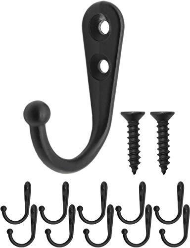 Fuxxer® 10 ganci classici in metallo, ganci per asciugamani, ganci in ferro, 42 x 26 mm, nero, set da 10 pezzi