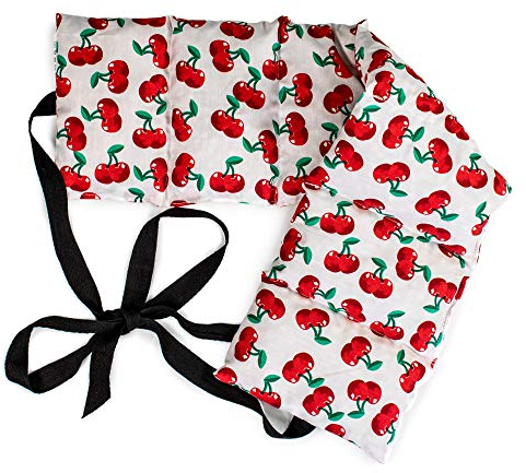 Rapssamenkissen 7-Kammer mit Band, 65x15 - Wärmekissen, Körnerkissen, Rapskissen - Kissen mit Bänder, Rapssamen, cherry-white