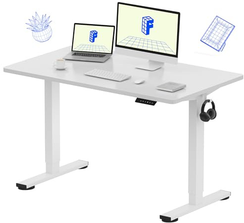 FLEXISPOT EN1 One-Piece Standing Desk, 48x24 Seamless Desktop Electric Height Adjustable Desk for Home Office, Multi-Monitor Setups & Easy Assembly, White