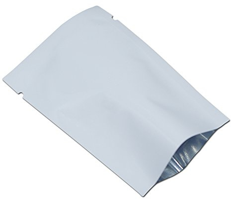 200 stycken Mylar folie Öppen topp förseglingsbara påsar vakuum varmförseglingsväska för livsmedel förpackning med skåror (vit, 6 x 9 cm (2,3 x 3,5 tum)