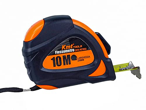 Flexómetro profesional, cinta métrica 10 m, ancho 25 mm, punta magnética, clip para cinturón, bloqueo automático