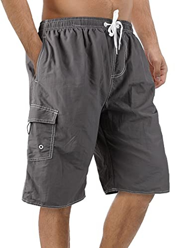 Srnede Mens Swim Trunks Swimming Trunks Swim Shorts Quick Dry 11 Inch with Mesh Lining Funny Swimwear Bathing Suits Grey