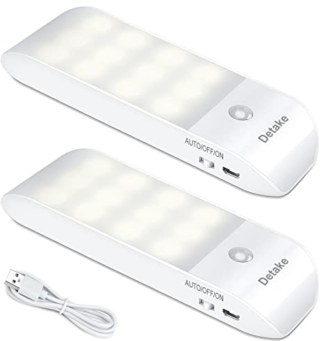 Motion Sensor Lights Indoor, 2 Pack Rechargeable LED Night Light with 3 Modes (AUTO/ON/Off), Stick-On Cupboard Light with Magnetic Strips for Wardrobe, Bedroom, Stair, Cabinet, Kitchen, Hallway