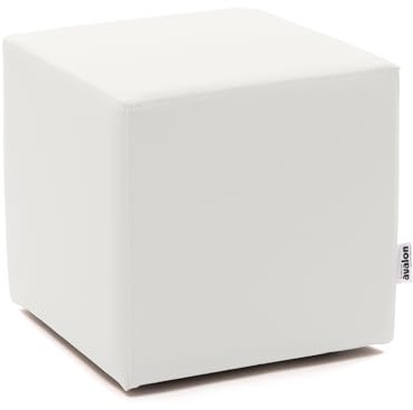 Avalon - Pouf Poggiapiedi Rigido CUBO Mamba Ignifugo Classe 1IM in Ecopelle Nautica, Puff Poggiapiedi, Seduta da Interno ed Esterno, Professionale Comodo Impermeabile, Made in IT(45cm-Bianco)