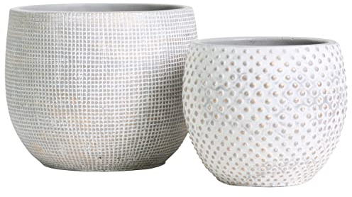 Olly & Rose Set di vasi per piante in ceramica bianca e oro, 2-17 e 14 cm, per interni ed esterni, color crema e oro
