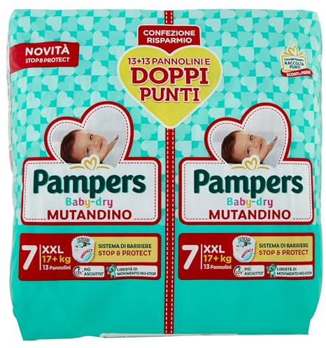 Pampers Baby Dry Mutandino XXL, Pacco Doppio DWCT, Taglia 7 (17+ kg), 26 Pannolini