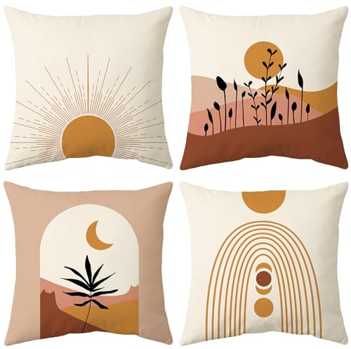 Bestash Fundas Cojines 45x45 Juego de 4 Fundas de Cojines Terciopelo Funda Cojin Decorativas Modernas para Cama Decoración Sofás Sala de Estar Dormitorio（Día y Noche）