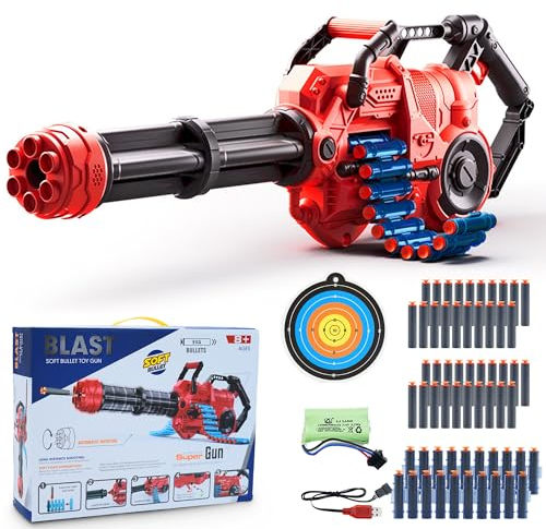 Crusher Foam Dart Blaster (40 Dart Belt,40 Darts),Red Toy Blaster Single And Bullets Blaster With Auto-Rotating Barrel,Foam Dart Blaster With Suction Dart Kids Toys for Teen 8+ Year Old Boys & Girls