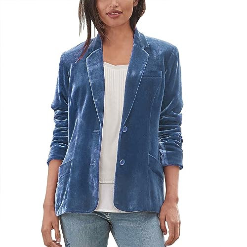 HANXIULIN Blazer in velluto dorato blazer blazer da donna, elegante giacca invernale basic, con bottoni, cappotto militare, giacca blazer slim fit treetwear, blazer bianco festivo, Blu, XL
