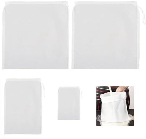 Firavggu 4 Sacchetti Filtro Brew Bag Nylon 120 micro sacchetti pressa Filtro a Luppolo 4 Dimensioni Birra Brewbag Riutilizzabile Bianco Sacchetto Filtro Vino per Frutta Vino Succo di