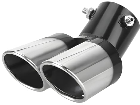 CGEAMDY Auspuff Endrohr, Auspuffblende Auspuff, Universell Schalldampf Endrohr, Edelstahl Auto Doppelendrohr, Auspuffendrohr Doppel Auslass Biegen Auto(Schwarz)