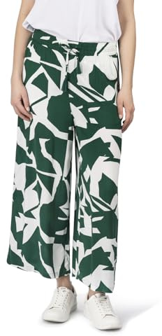 DENIMFY Palazzo Pantaloni da donna estivi 7/8, vestibilità larga, DFKate, pantaloni estivi leggeri, in tessuto, lunghezza alla caviglia, vita elasticizzata, tinta unita, motivo viscosa, verde, bianco