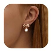 ORAZIO Clip On Earrings,Pearl Clip on Earrings for Women Long Pearl Drop Dangle Earrings,Lightweight Bow Heart CZ Clip On Hoop Earrings - Statement Fake Earrings Ear Clips Jewelry for Wedding Bridal - Butterfly Knot