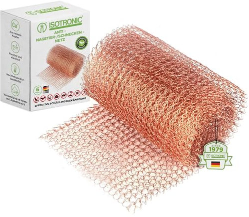 ISOTRONIC Copper Snail Net for Protection Against Snails in Beds and Raised Beds, Mouse Repellent, Flexible Use, Environmentally Friendly and Animal-Friendly, 6 Holders (Copper Net 6 Metres)