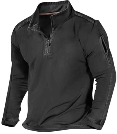 HAOLEI Mens V Neck Jumper Clearance Quarter Zip Sweatshirt Lapel Collar Stitch Pullover Top Trendy Regular Fit Long Sleeve Autumn Winter Work Gym Sweat Tracksuit Tops UK Size 10-18 Black