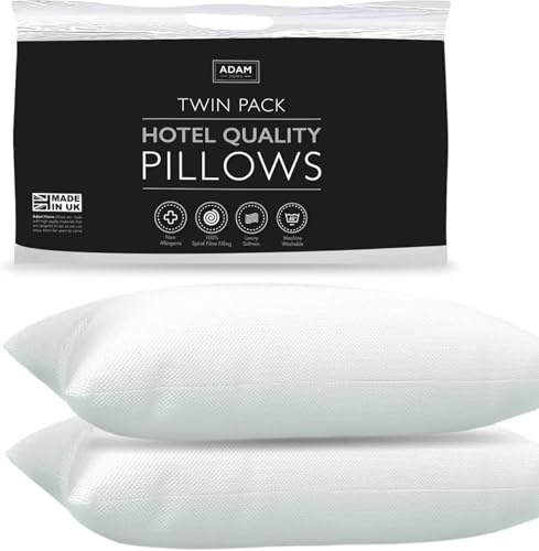 Adam Home Premium Pillows 2 Pack Hotel Quality with Breathable Cover – Bouncy Side Sleeper Pillow for Neck and Shoulder Pain – Quick Rebound & Dust Proof Hotel Pillows, Made in UK, (48x74 cm)