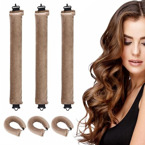Locken Ohne Hitze - 3 Heatless Curls Band, Lockenwickler Ohne Hitze Overnight, Haarnudel for Long Hair, Heatless Hair Curler Ideal Für Jeden Haartyp, DIY Overnight Curls for Long, Medium Hair（Khaki）