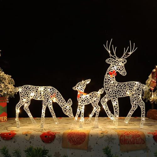 Rentiere Weihnachten Deko Aussen, 3 Stück LED Rentier Figur Beleuchtet Außen, Beleuchtete Rentier Weihnachtsfigur, Im Freien Stehende Elchverzierung Für Hof, Rasengarten