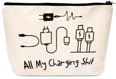 Charging Cable Organiser Bag All My Charging Stuff Bag for Travel Backpack Funny Makeup Bag Gifts for Women Men Charger Organiser with Zipper Toiletry Pouch Gift for Friends Daughter Son