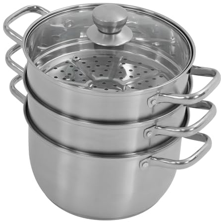 Cuiseur vapeur en acier inoxydable, avec insert à vapeur, en acier inoxydable, 3 étages, 24 cm, pour cuisinière à induction, cuisinière à gaz et four électrique, capacité de 1,2 litre pour légumes