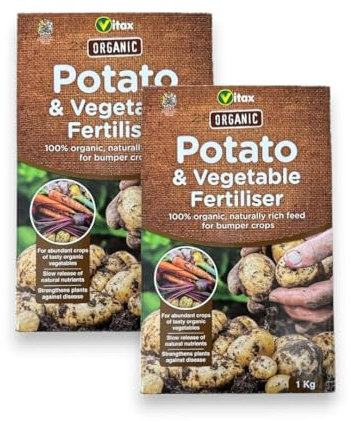 Vitax Organic Potato and Vegetable Fertiliser – Slow-Release Nutrients Plant Food Promotes Bumper Harvests -Ideal for Planters, Barrels, and Gardens - 2 Pack of 1kg Box