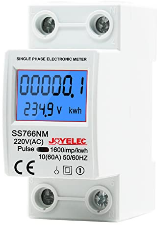JOYELEC Contador de Energía Digital Monofásico, 230V 10 (60) A 50/60Hz, Medidor de Consumo Eléctrico Riel DIN con Pantalla LCD, Contador de Energía Inteligente para Medición de Corriente Eléctrica