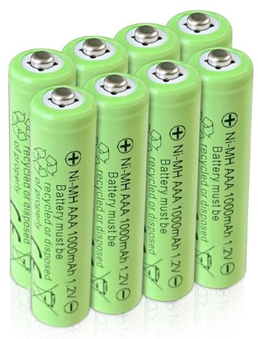 Batterie Ricaricabili Ni-MH AAA 1.2V 1000mAh ad Alta Capacità, Adatte a Giocattoli Piccoli/Mouse Wireless, Scarica Naturale Ridotta e Ricaricabili (8 Pezzi)