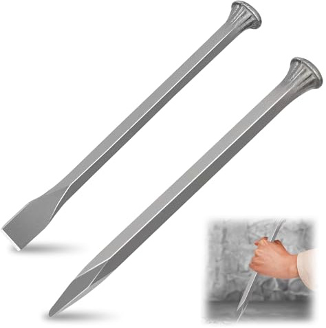 2-Teiliges Hochgekohlter Stahl Meißel Set, 25 cm Stechbeitel Fliesemeißel Stemmeisen Set Enthalten Flachmeißel Spitzmeißel für Metallbearbeitung Holz Stein Beton und Mehr
