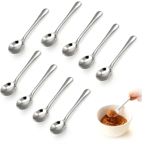 Juego de 9 Mini Cucharas Espresso de Acero Inoxidable 7,5 cm de Largo - Para Especias, Té, Sal, Miel - Brillante Duradera, Ideal para Cocina, Especias y Cocina