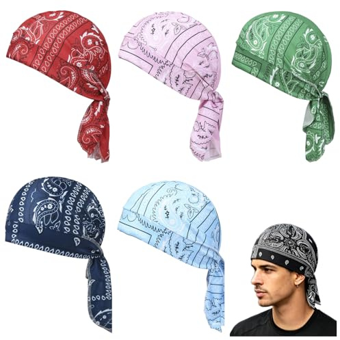 5 Pièces Bandana Homme Sport Bandana de Cyclisme Bonnet Sous Casque de Vélo Respirant Bonnet Cyclisme Homme Bandeau Sèche Rapide pour Moto Danse Camping Tennis