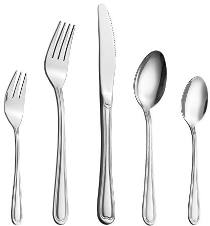Velaze 30 Pezzi Set Posate in Acciaio Inox 18/10, Set Servizio Posate per 6 Persone, 6 Forchette, 6 Cucchiai, 6 Coltelli, 6 Cucchiaini da tè, 6 Forchette Dolce - Argento (F30)