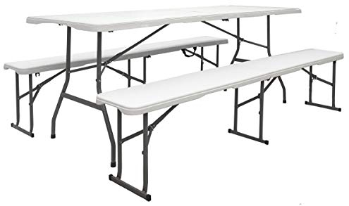 AMANKA 300kg Bierzeltgarnitur 180 x 70 cm - Wetterfest für 8 Personen - Esstisch Set mit 2 Bänken