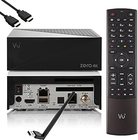 VU Zero 4K - UHD HDR Sat Receiver mit 1x DVB-S2X Tuner, E2 Linux Smart Receiver, YouTube, CI + Kartenleser, Media Player, HbbTV Mediathek, USB, 150Mbit WiFi + EasyMouse HDMI-Kabel