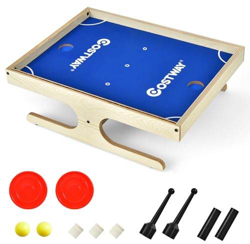 COSTWAY Mini Calcio Balilla da Tavolo, con 2 Giocatori con 2 Palline e 2 Set di Maniglie magnetiche, 2 segnapunti e 3 magnetici Color Biscotto, per Bambini Adulti Serate in Famiglia e Feste