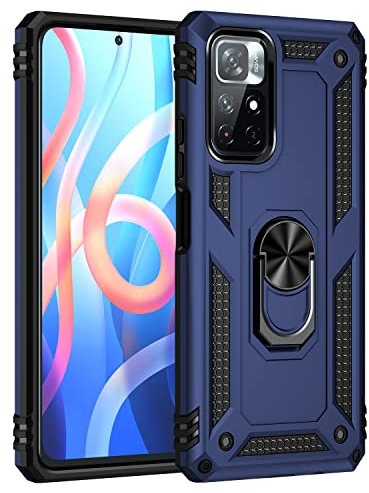 Coque pour Xiaomi Poco M4 Pro 5G/Redmi Note 11T Housse Antichoc avec Anneau Rotatif Aimant 360 Degrés Etui Magnétique Rigide Dure Armure Bague Support (Xiaomi Poco M4 Pro 5G/Redmi Note 11T, Bleu)