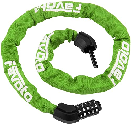 Favoto Fahrradschloss 5-Stellige Kombination Diebstahlsicherung Zahlenschloss Fahrrad Kettenschloss Motorradschloss mit Stahlkettenglieder für Fahrräd Grill Motorrad Tür Grün 114cm