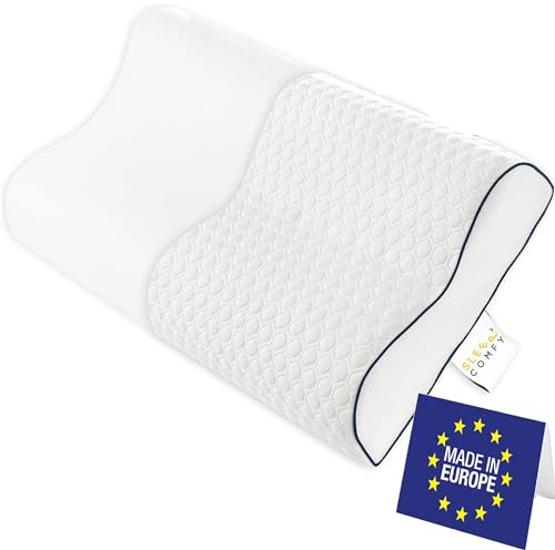 SLEEP COMFY Premium Mini Visco HWS nackkudde, huvudkudde, nackstödskudde, minnesskum ergonomisk, ortopedisk kudde för sidosovare, ryggkudde, anti-snarkning 46 x 30 x 10/8 cm